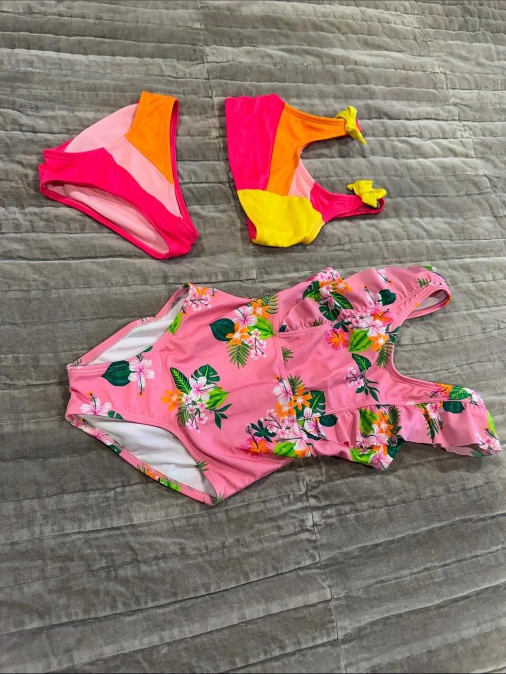 Cat Jack Girls' Bright Colorblock Bikini & Pink Floral One-Piece Swimsuit Size x